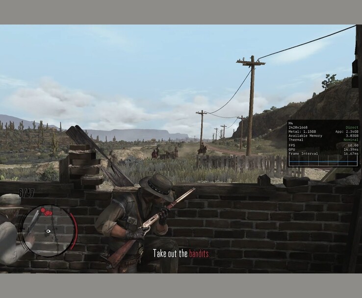 Red Dead Redemption in esecuzione su un iPad Pro con l'HUD a prestazioni metalliche mostra un'uscita a 60 fps (Fonte immagine: MrMacRight via YouTube)