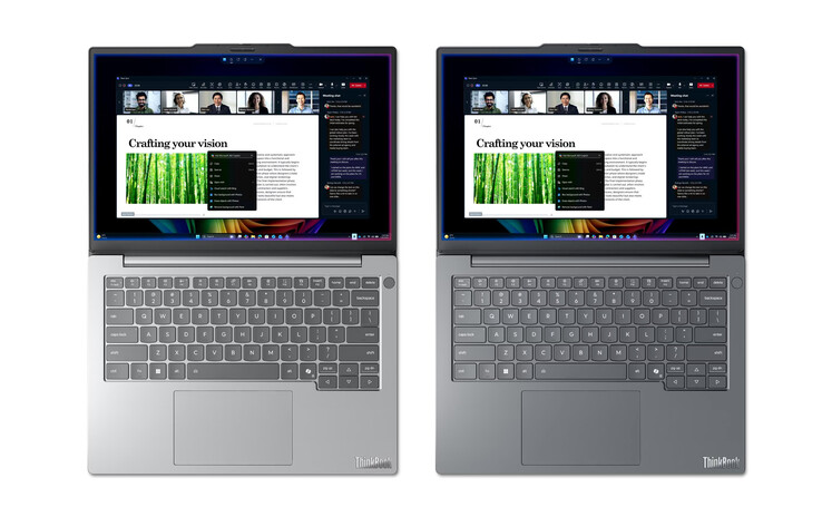 Il ThinkBook 14 Gen 9 Q8Y nelle finiture Cloud Grey e Luna Grey, da sinistra a destra.
