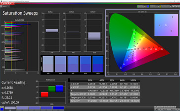 Saturazione del colore CalMAN (spazio colore target sRGB)