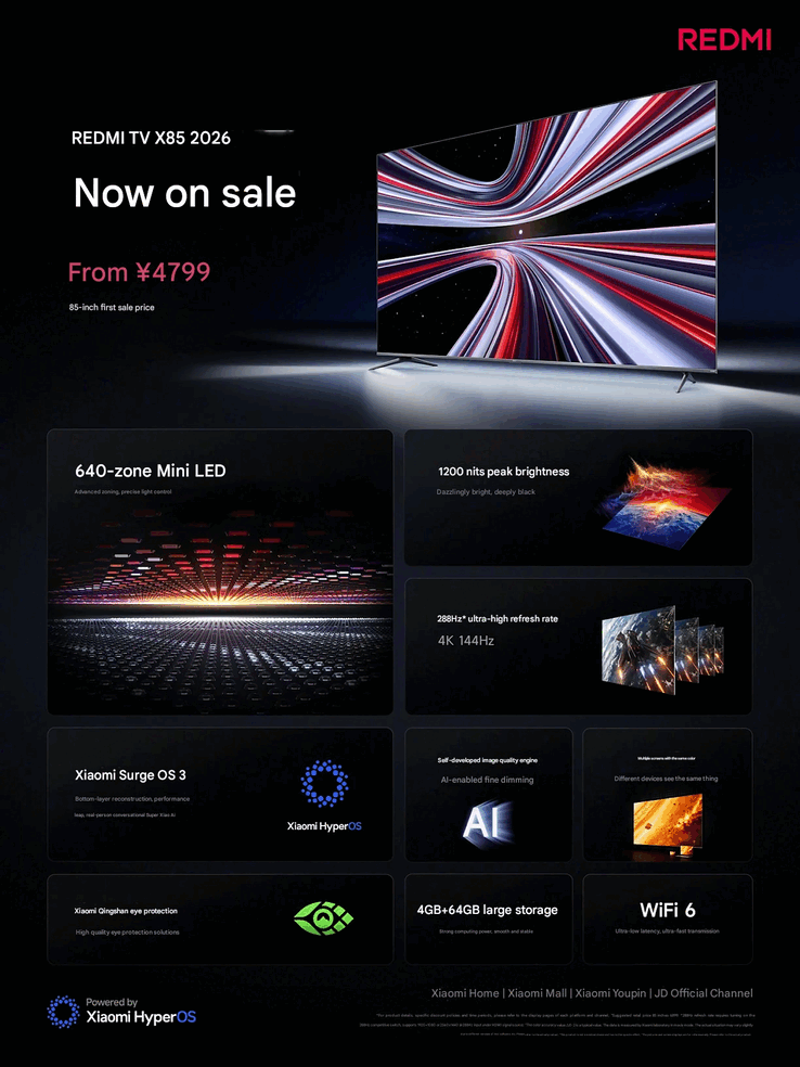 Specifiche di Redmi TV X 2026 (Fonte: Xiaomi Cina; traduzione automatica)